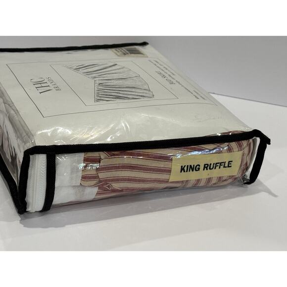 VHC Brands Sawyer Mill Farmhouse KING Red Ticking Stripe Bed Skirt - Picture 8 of 9